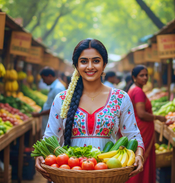 Farmers market with fresh produce.